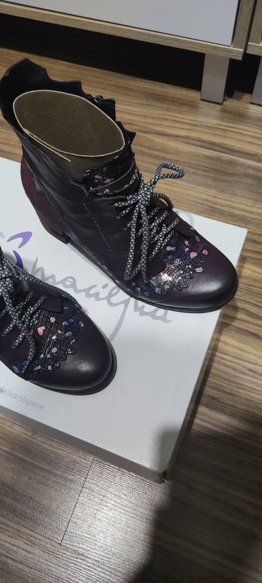 Bordowe buty skórzane "maciejka" rozmiar 38