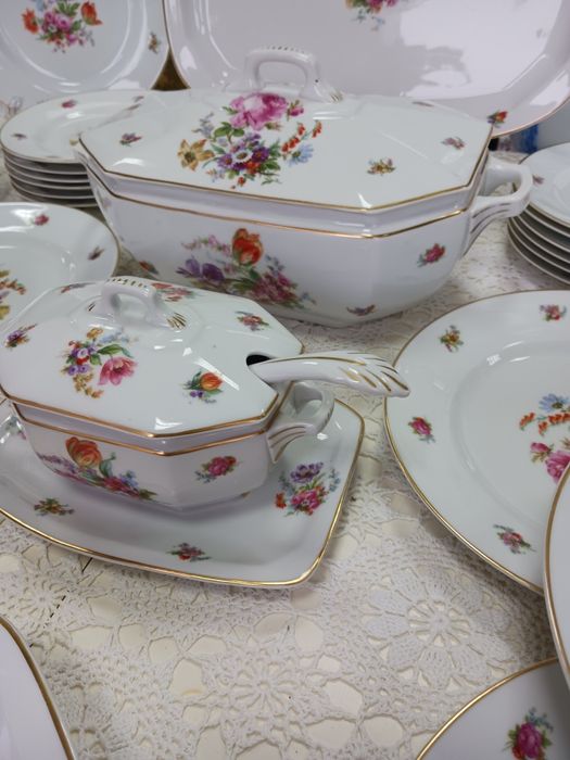 Art deco 12 osob serwis obiadowy kwiaty Czechoslowacja