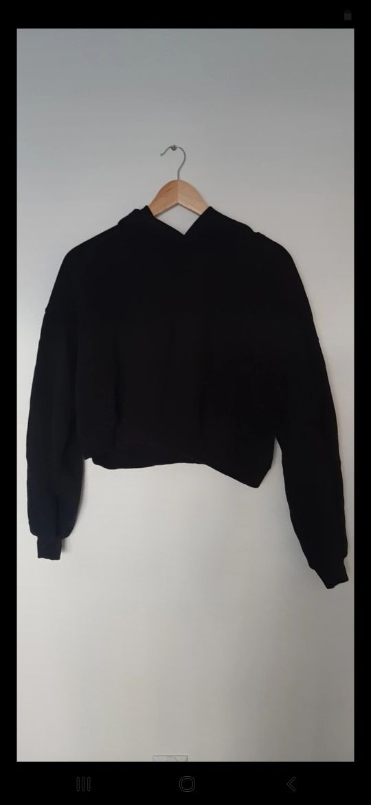 Krótka czarna bluza z kapturem h&m oversized
