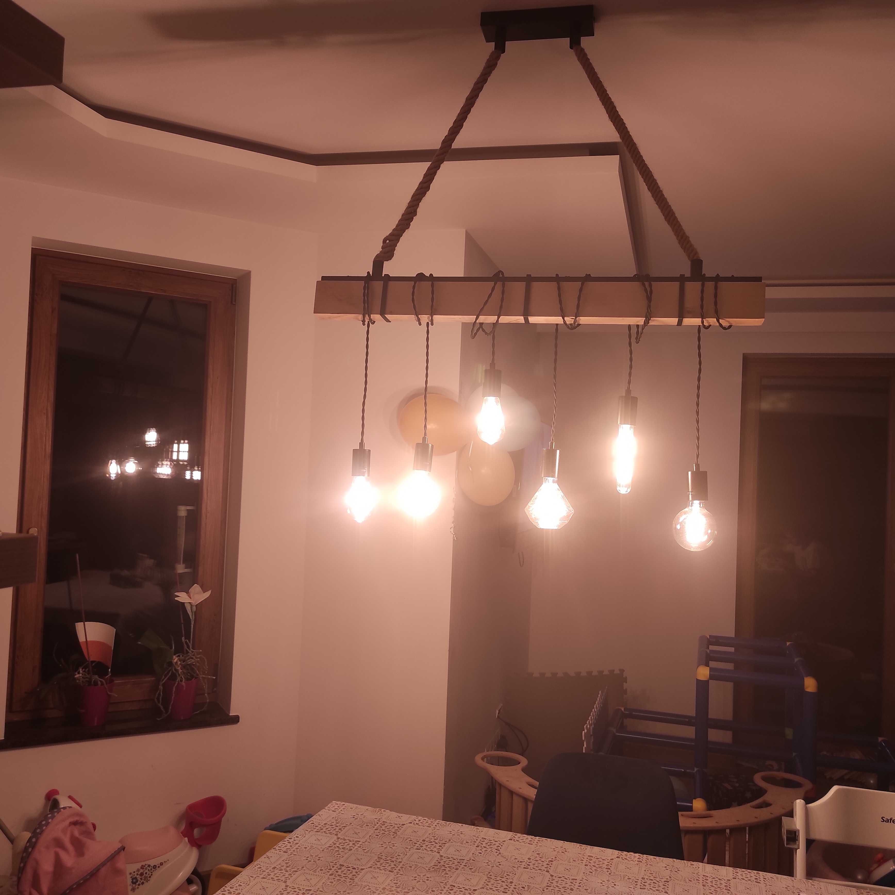 Lampa wisząca belka Cintina z drewna 6 punktowa