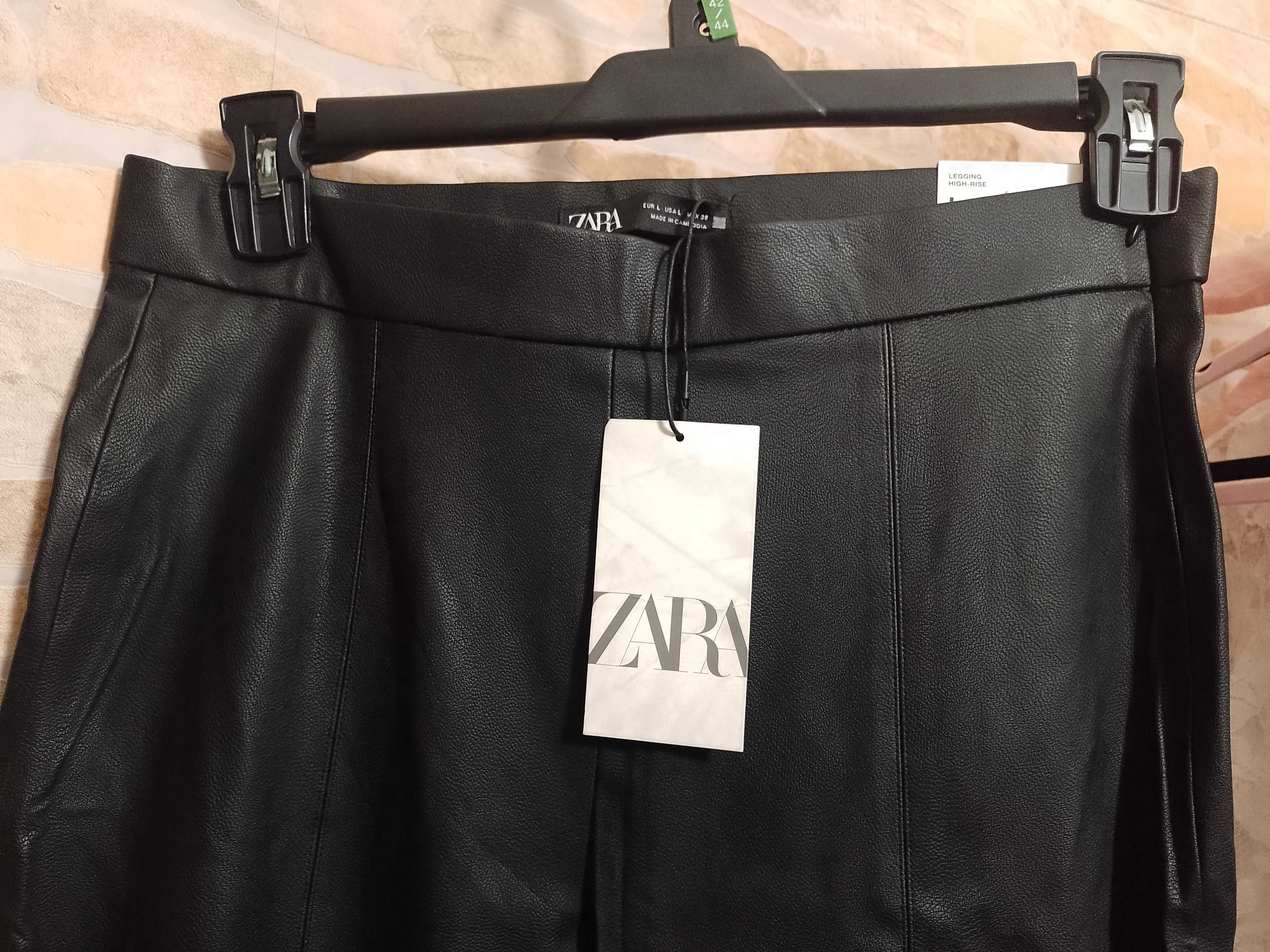 (40/L) ZARA/ Skórzane Legginsy z Madrytu, rurki, NOWE