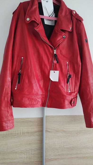 Ramoneska czerwona 40/42 skóra naturalna logowana