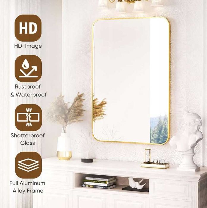 Lustro łazienkowe ścienne prostokąt 60 x 90 mm