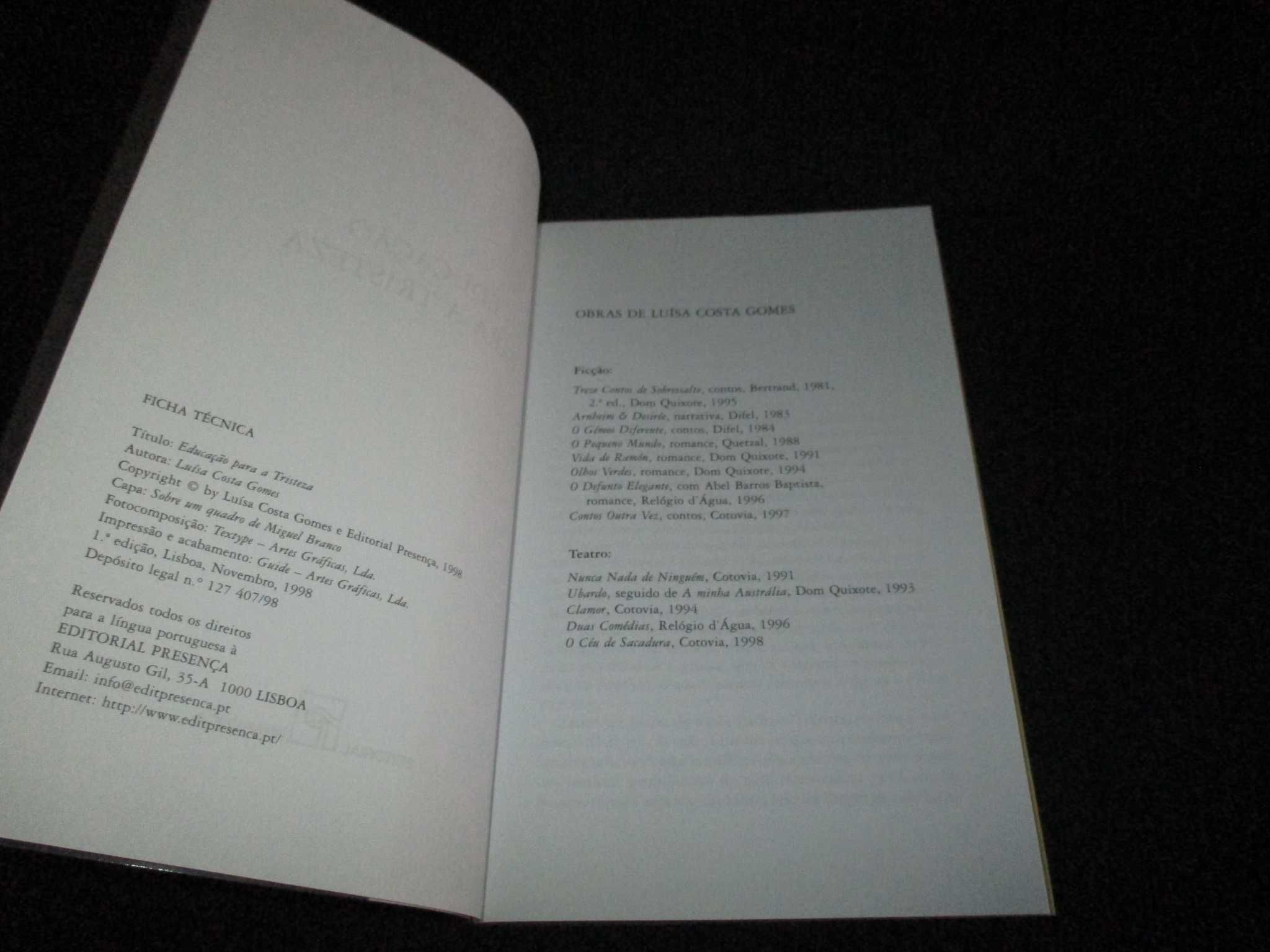 Livro Educação para a Tristeza Luísa Costa Gomes