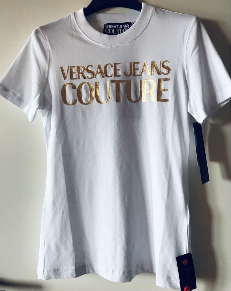 TShirt Versace Couture Jeans , czarny/biały ze zlotym logo, S