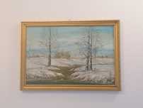 Obraz, pejzaż, strumyk zimą 47x67 cm