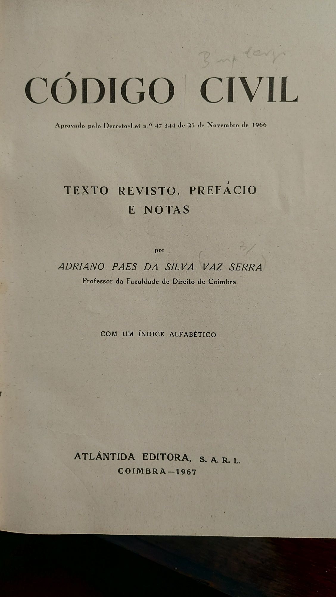 Código Civil (1966) anotado pelo Prof.  Vaz Serra