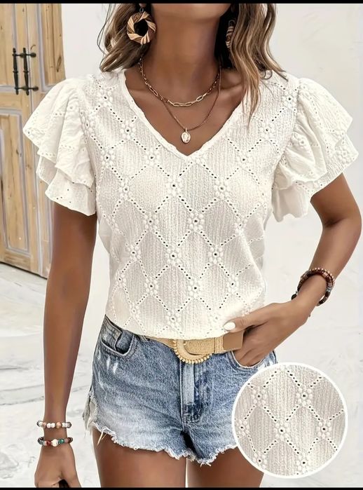 Nowa śliczna kremowa bluzeczka XXL falbanki beige wygodna stylowa eleg