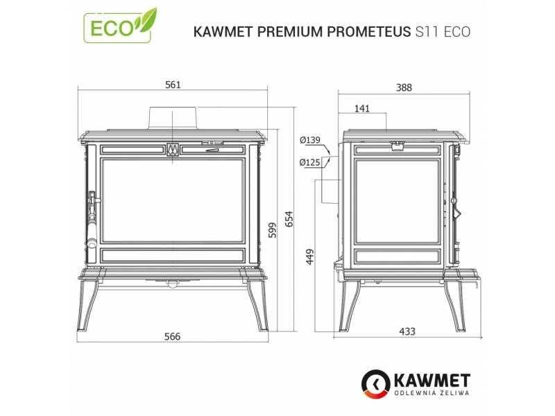 Kominek żeliwny KOZA KAWMET Premium PROMETEUS S11 ECO Salon Nowy!