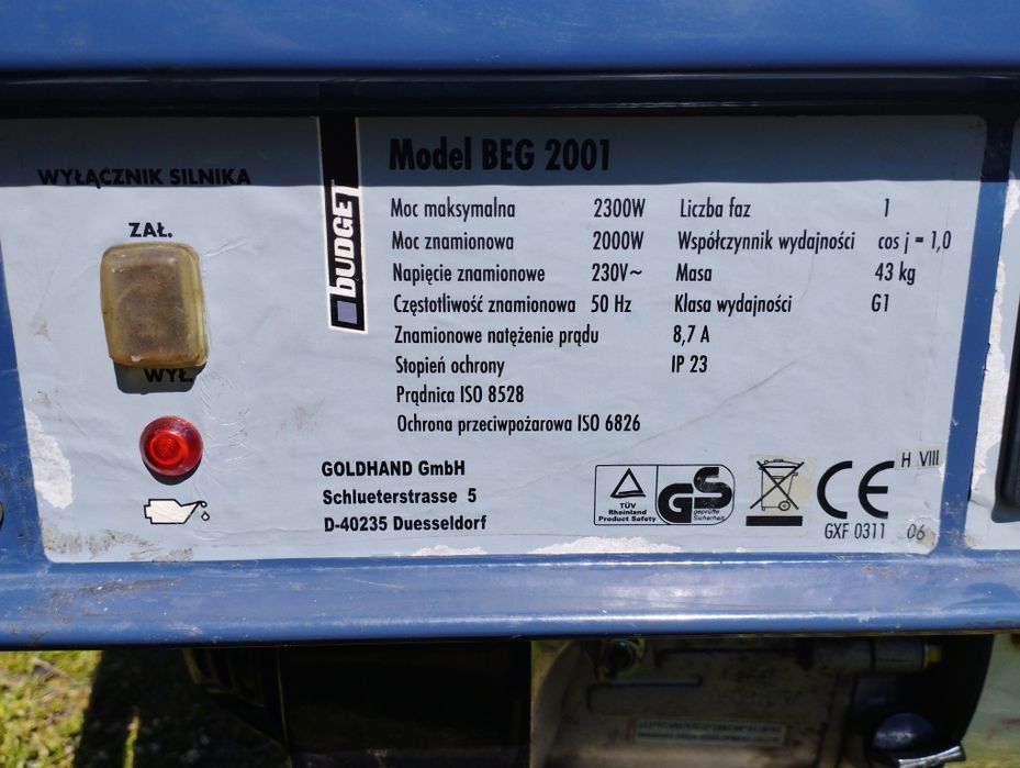Agregat prądotwórczy 2kW, silnik benzynowy