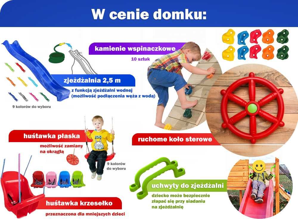 Plac zabaw domek dla dzieci huśtawka zjeżdżalnia z montażem producent