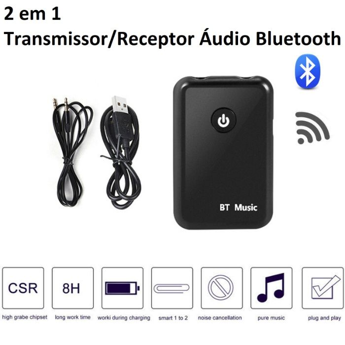 (NOVO) Transmissor/Receptor Áudio via Bluetooth (sem fios)