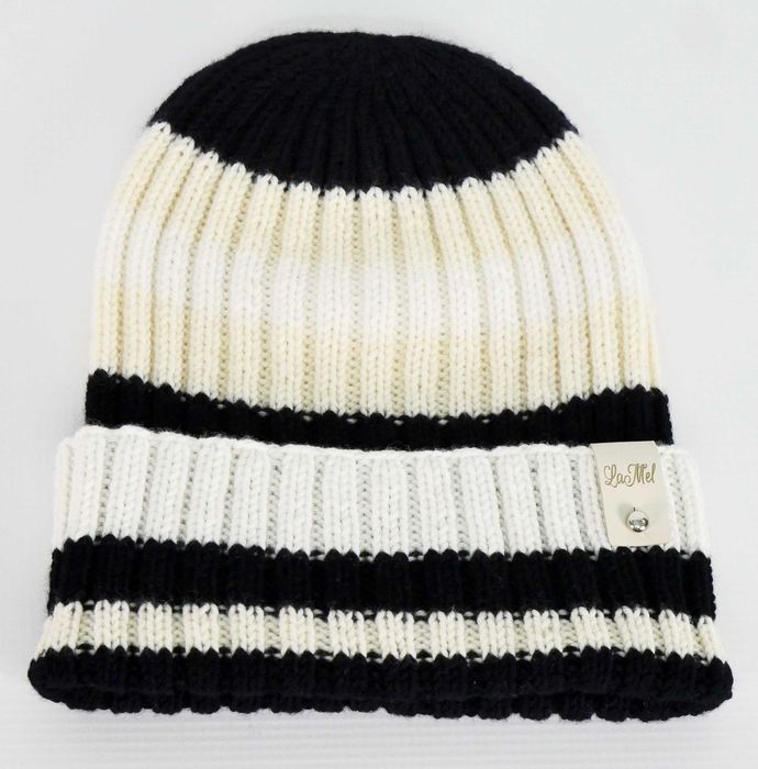 LaMel Czapka unisex w paski 100%Merino handmade obw.52 - 56cm