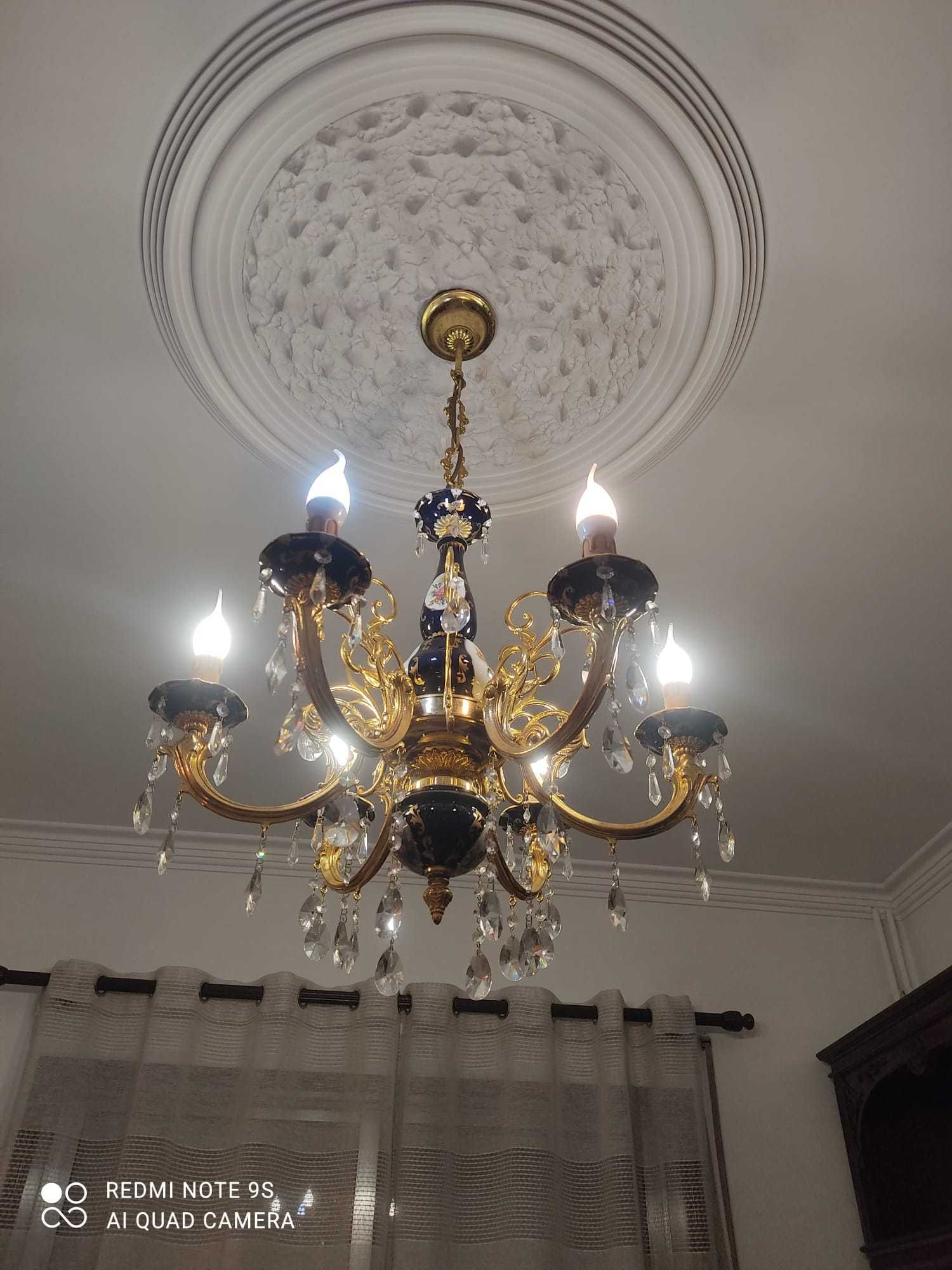 2 candeeiros (lustre de cristal e porcelana Limoges)