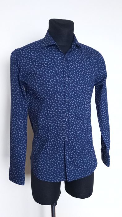 włoska granatowa wzorzysta męska koszula FB slim fit