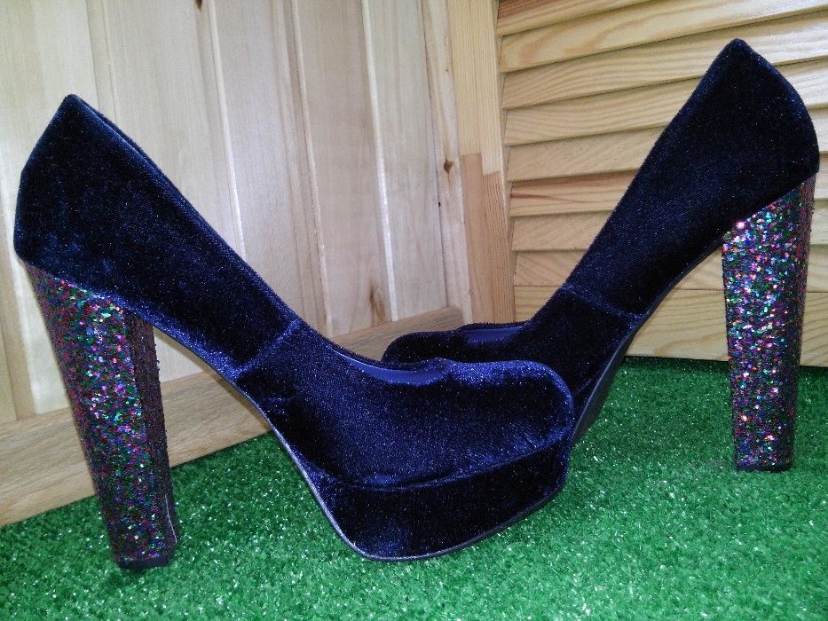 Женские туфли велюровые бархатные синего цвета