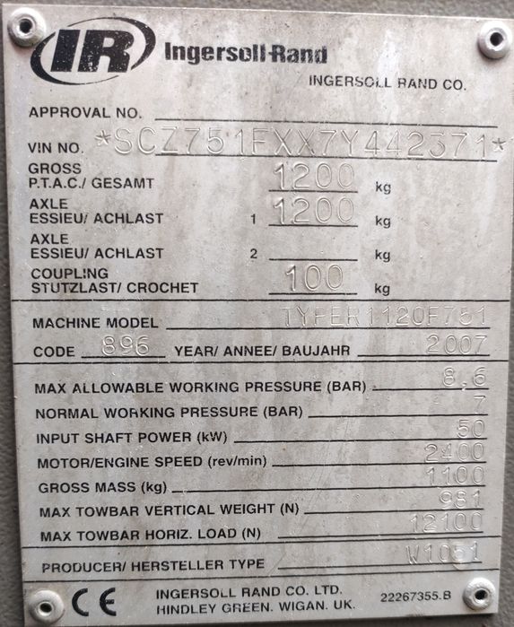 Kompresor Śrubowy Ingersoll 751 Sprężarka Powietrza Kaeser Atlas Copco