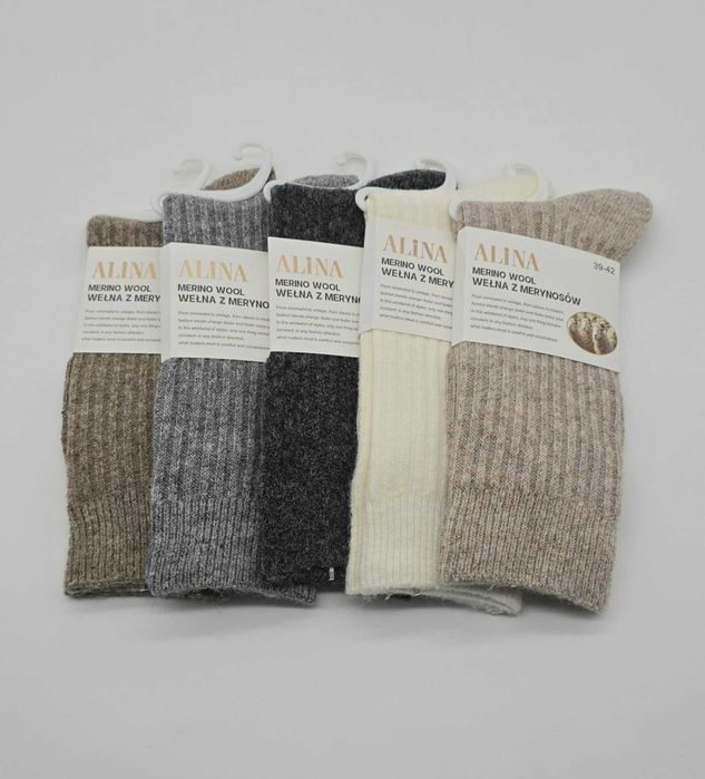 5x Skarpety Damskie Merino 39-42 Wełna Merynos Ciepłe Zimowe