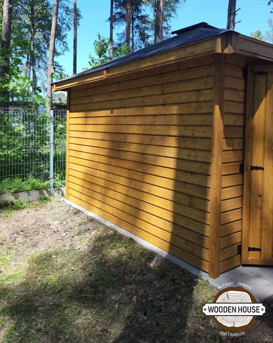 Domek narzędziowy, domek drewniany Świerk z Drewutnią altanystanior.pl