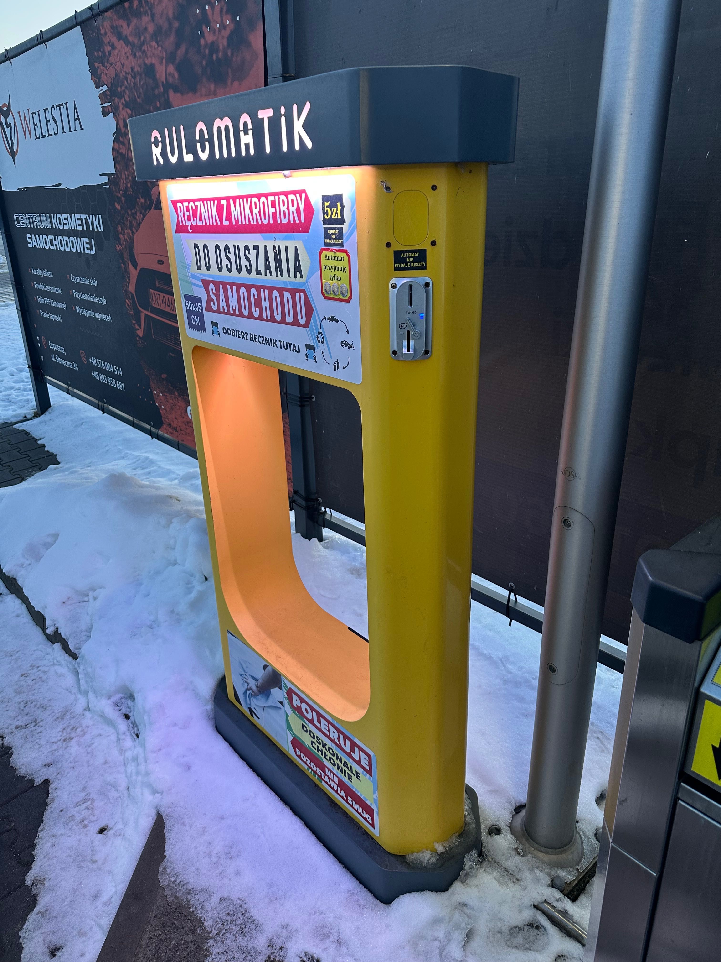 Rulomatik automat sprzedający mikrofibrę, automat na myjnie, myjnia
