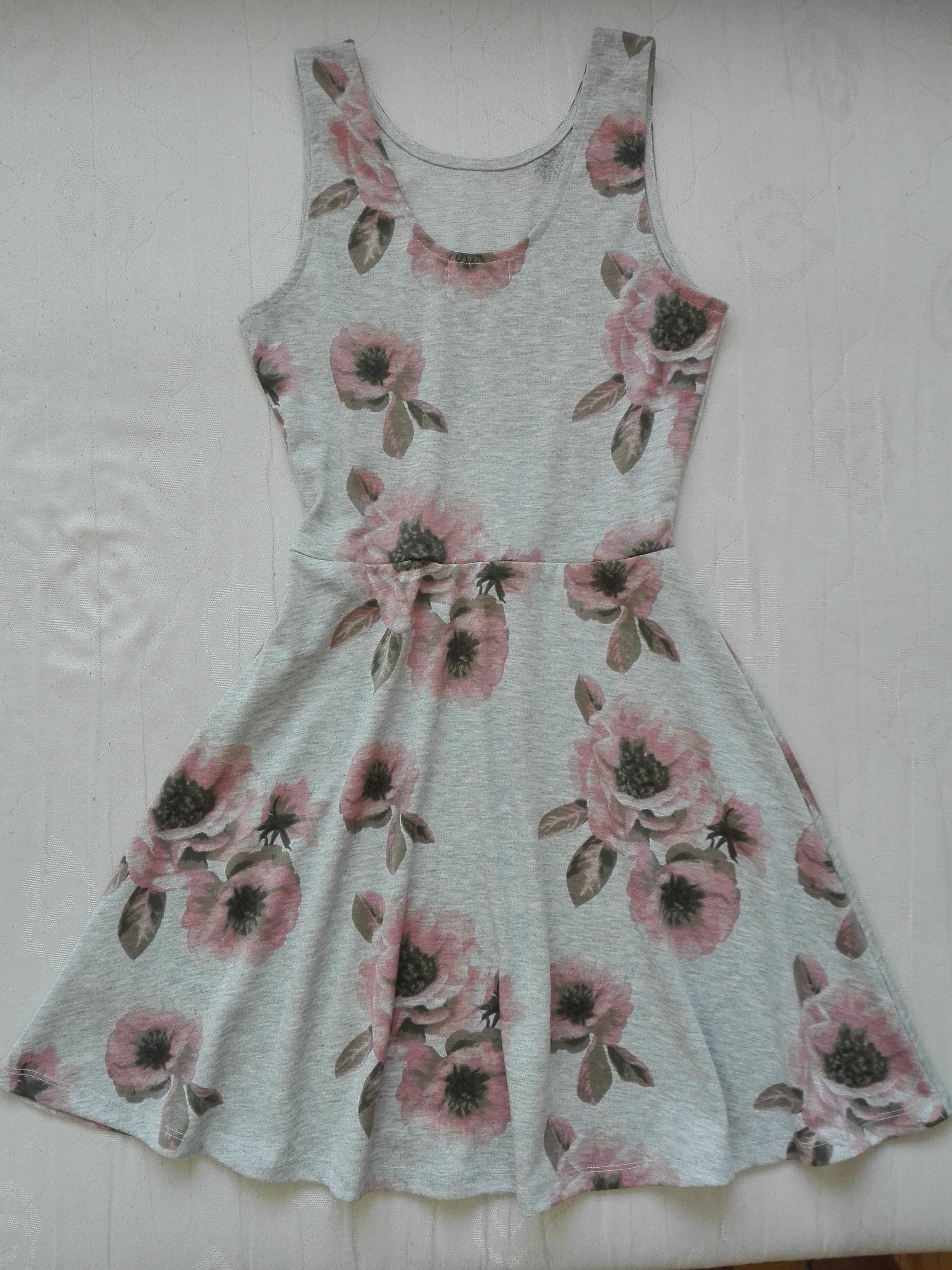 szara sukienka na lato, 152-158, 12-14 lat, H&M, w kwiaty