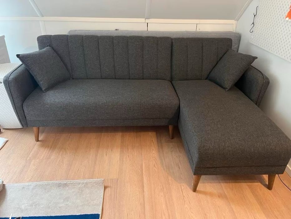 Nowoczesny naroznik w stylu skandynawskim grafitowy z poduszkami