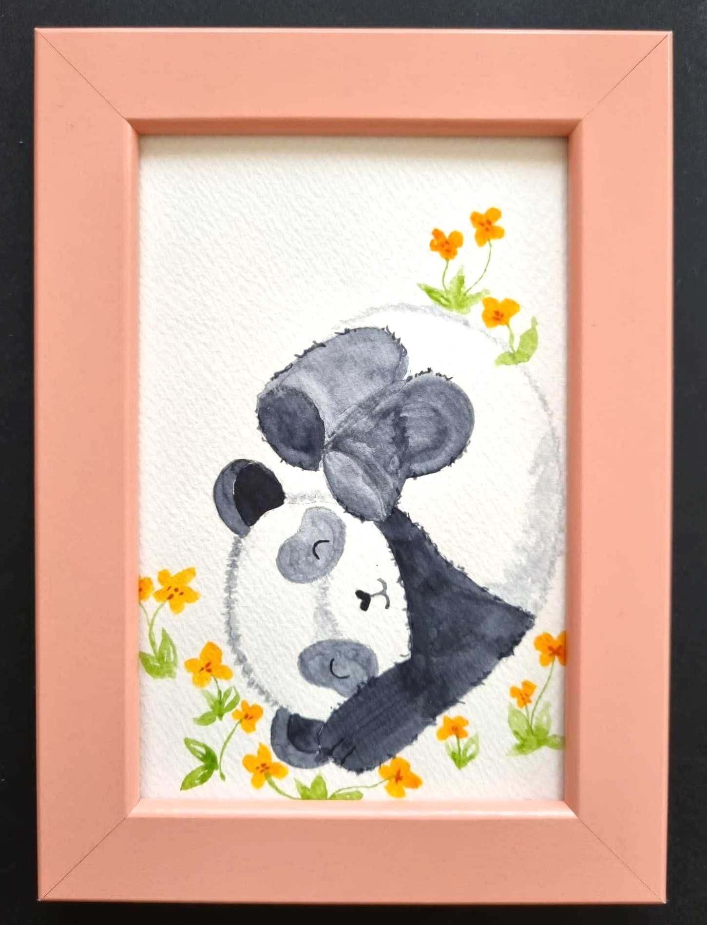 Quadro infantil para decoração com design panda (moldura incluída)