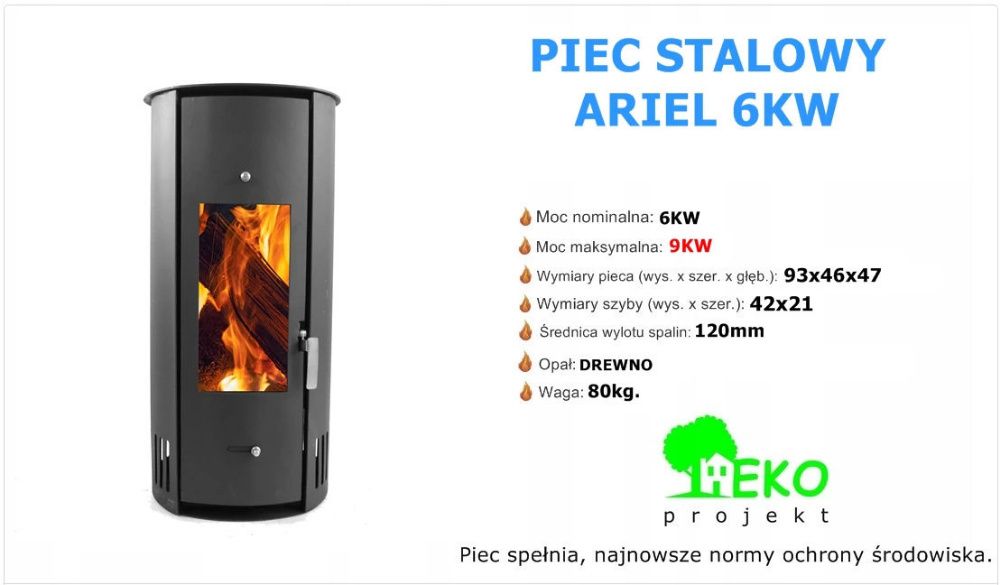 Piec Piecyk KOMINEK ECO Stalowy koza ARIEL 6KW Nowy HIT