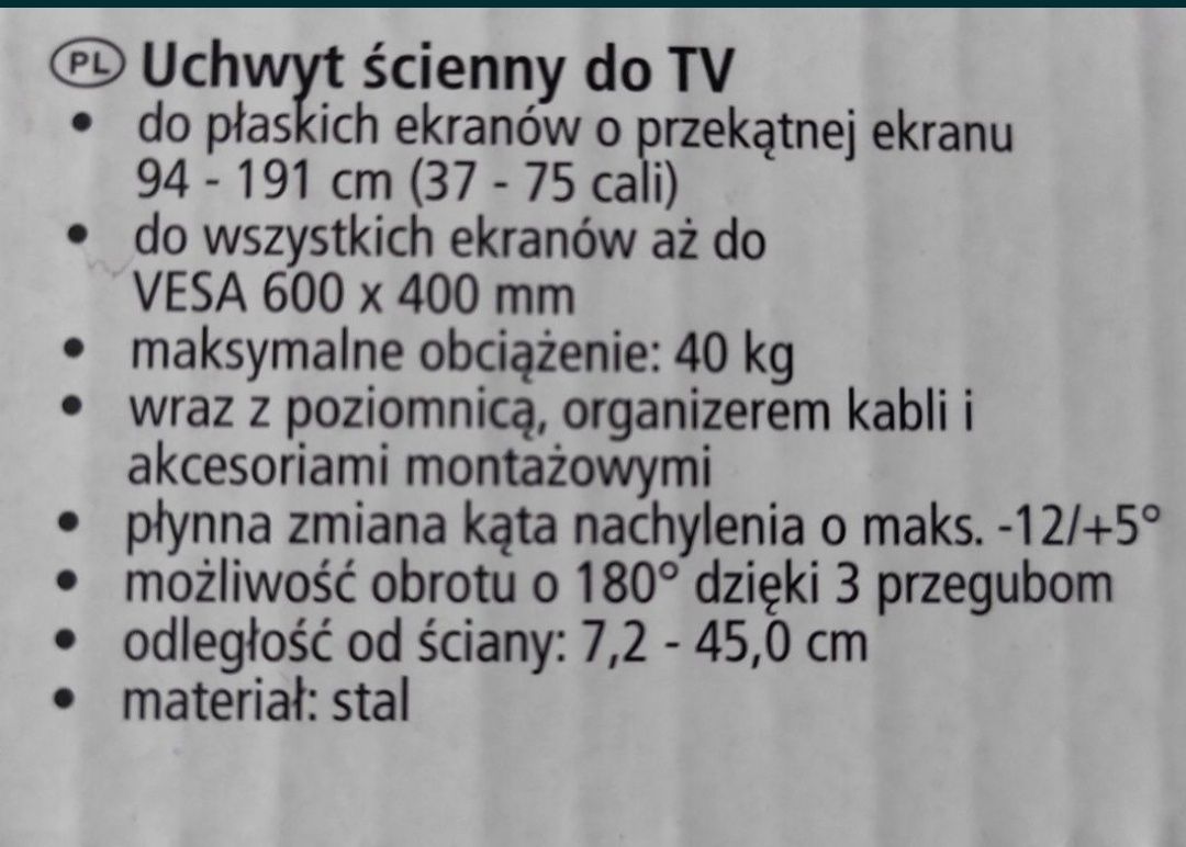 Regulowany uchwyt TV SWITCH ON do TV 37" -75"40Kg! WYSYŁKA