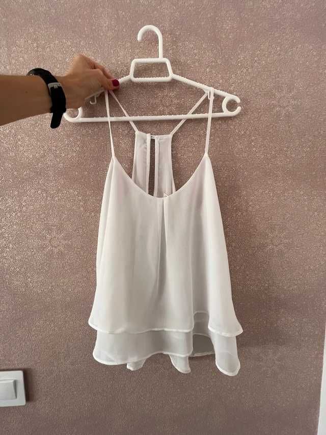 Top de Chiffon Branco Semi-Transparente