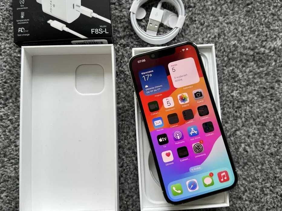 iPhone 13 Pro 128GB SILVER WHITE BIAŁY Silver Bateria 98% + SZKŁO
