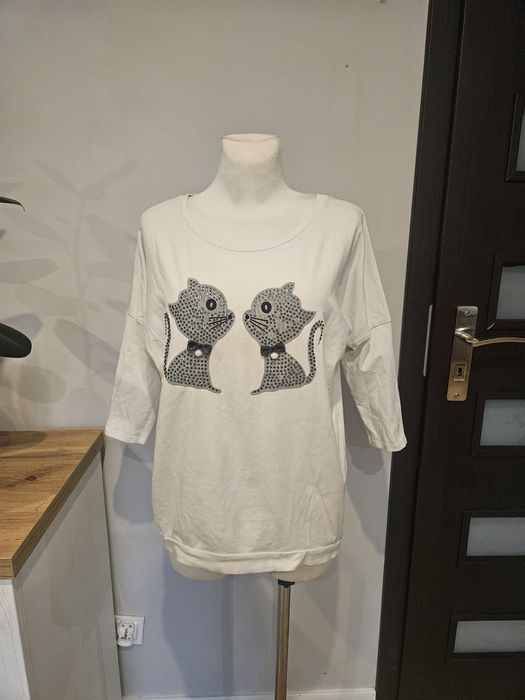Bluzka biala bawełna xl koty kokardka