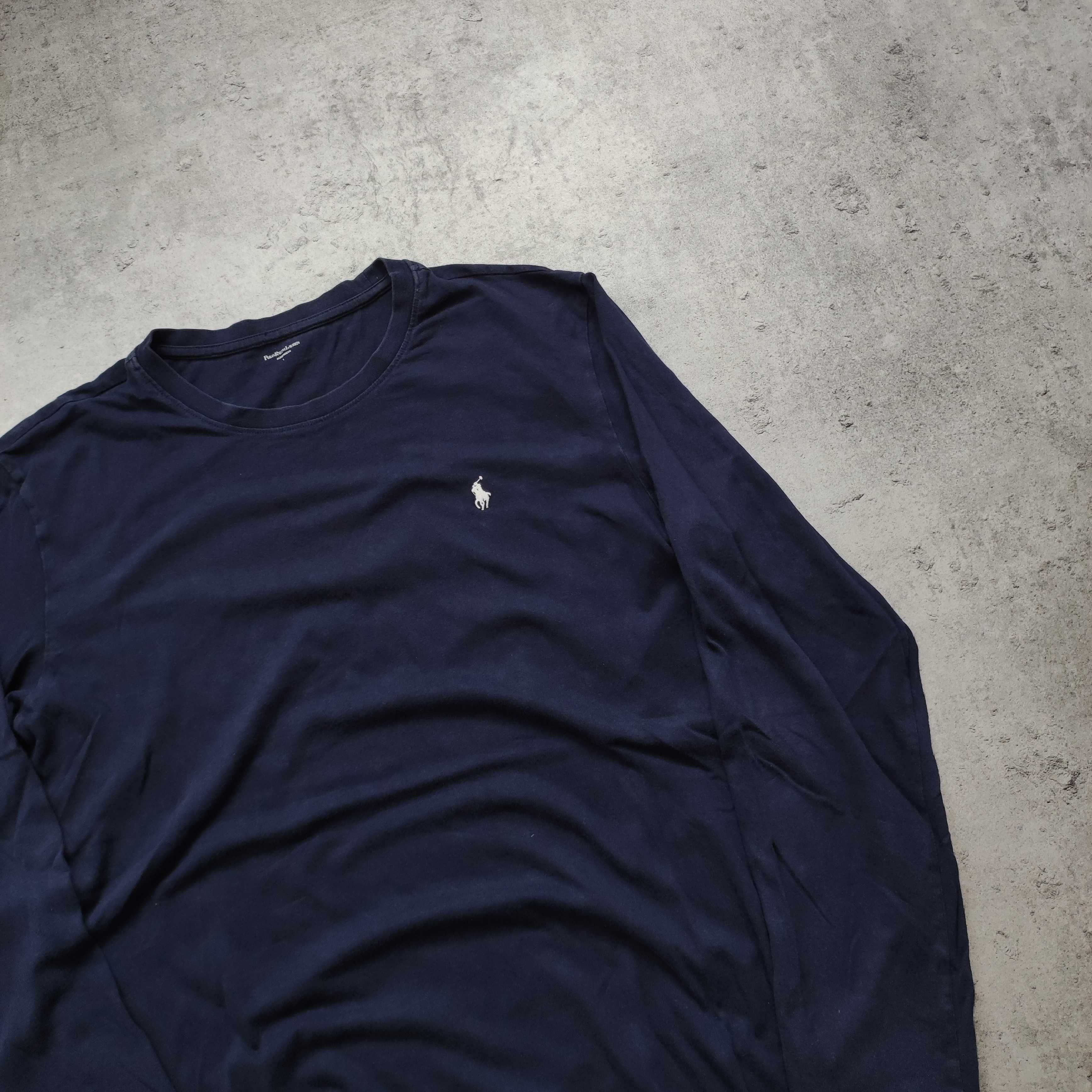 MĘSKA Koszulka Bawełna Długi Rękaw Granatowa Konik Polo Ralph Lauren
