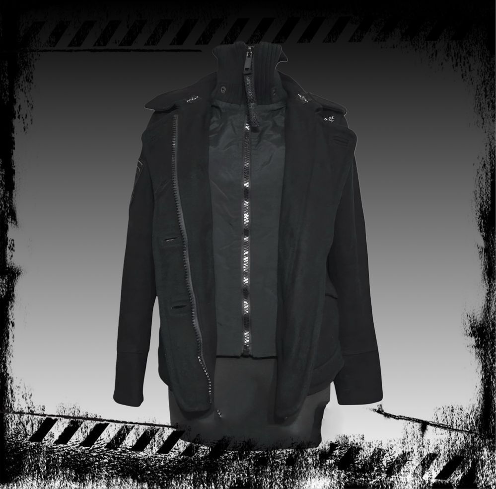 SUPERDRY JPN. P.Coat Navy - czarny krótki płaszcz/bosmanka M