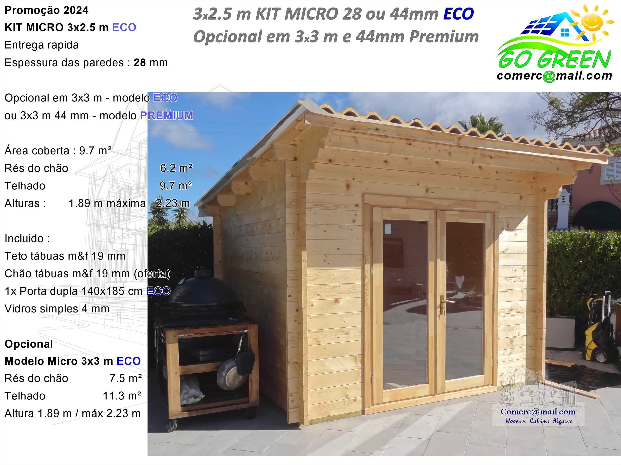 Casa madeira KIT MICRO / Edith 3x2.5m Coberta 9.7m² - 28mm/44mm