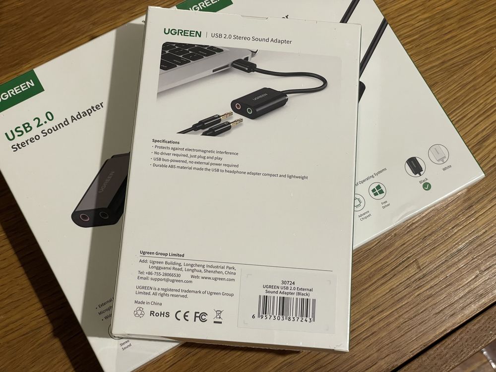Внешняя звуковая карта Ugreen USB US205 AUX jack TRS(Mic+Ear) ALC4042
