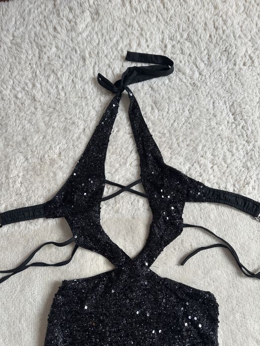 Czarna dluga sukienka cekiny nowa sister party Xs