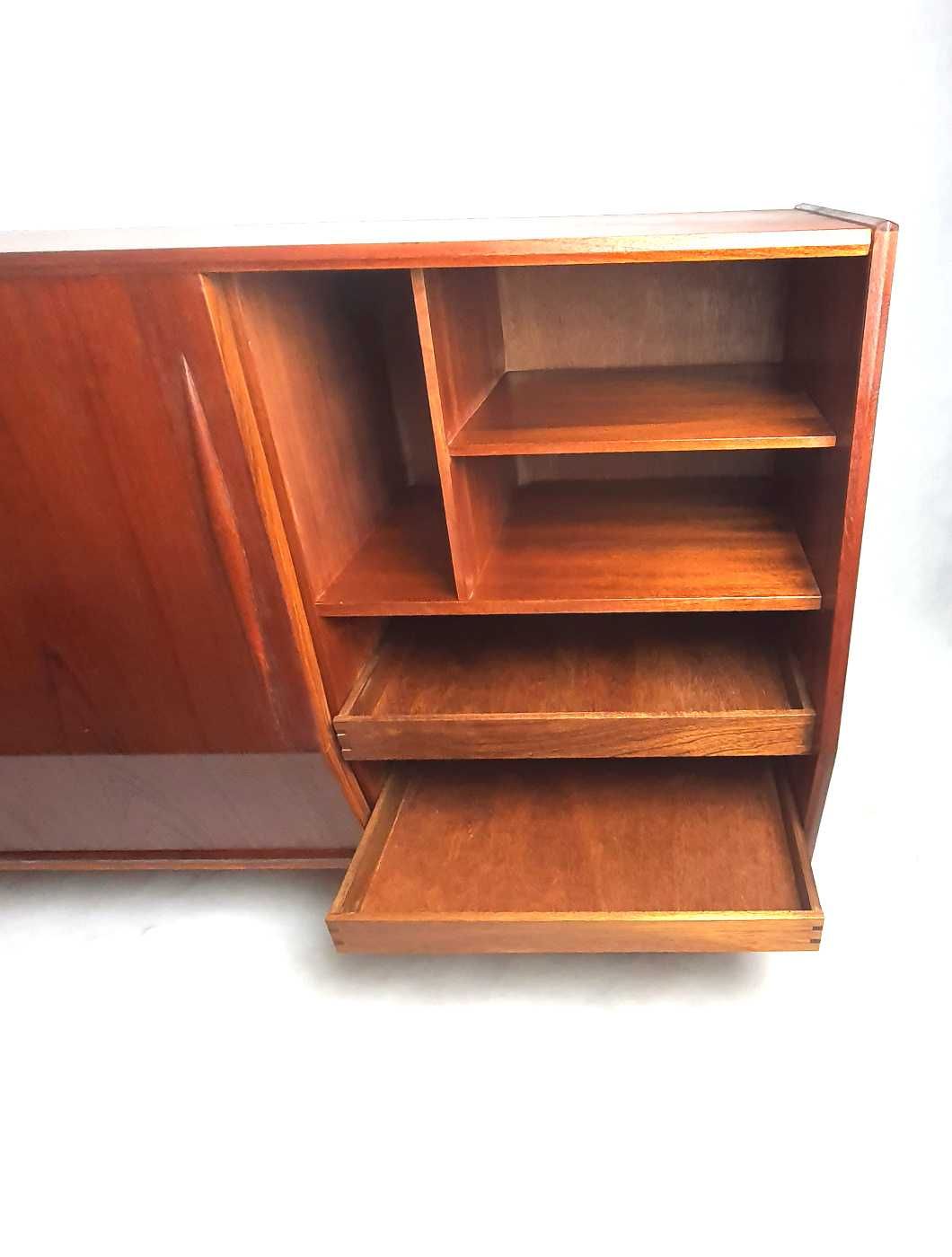 Komoda duńska, regał, Highboard, tekowy, vintage, sideboard, lata 60.