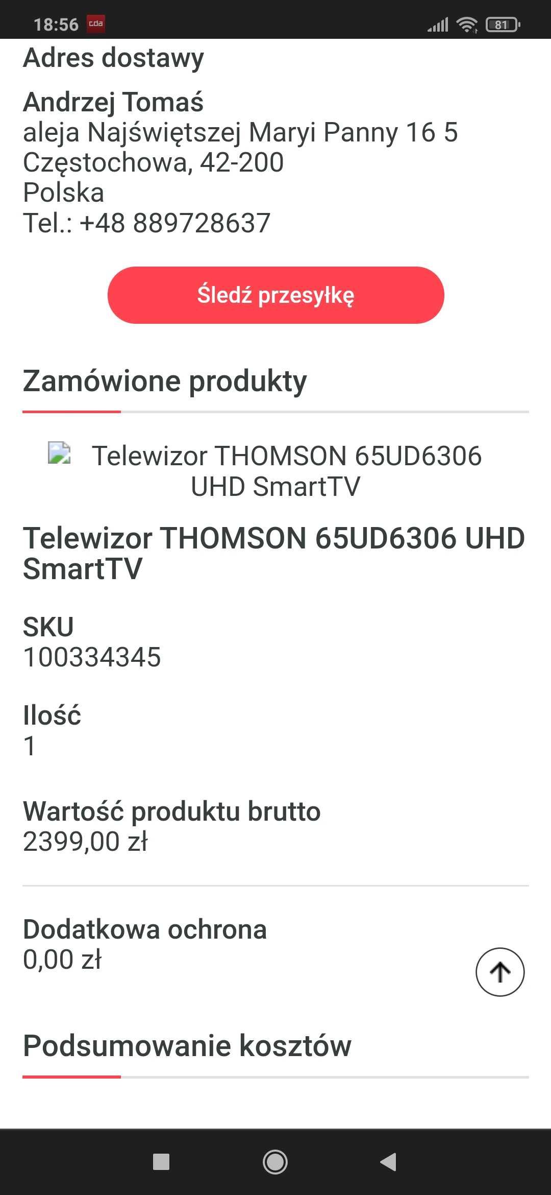 Telewizor Thomson 65 cali 65UD3606 UHD smatr tv