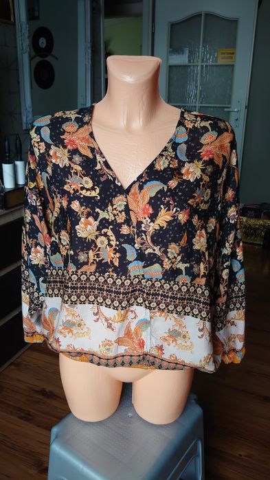 Desigual bluzka damska M kolorowa letnia nietoperz wzorzysta wiskoza