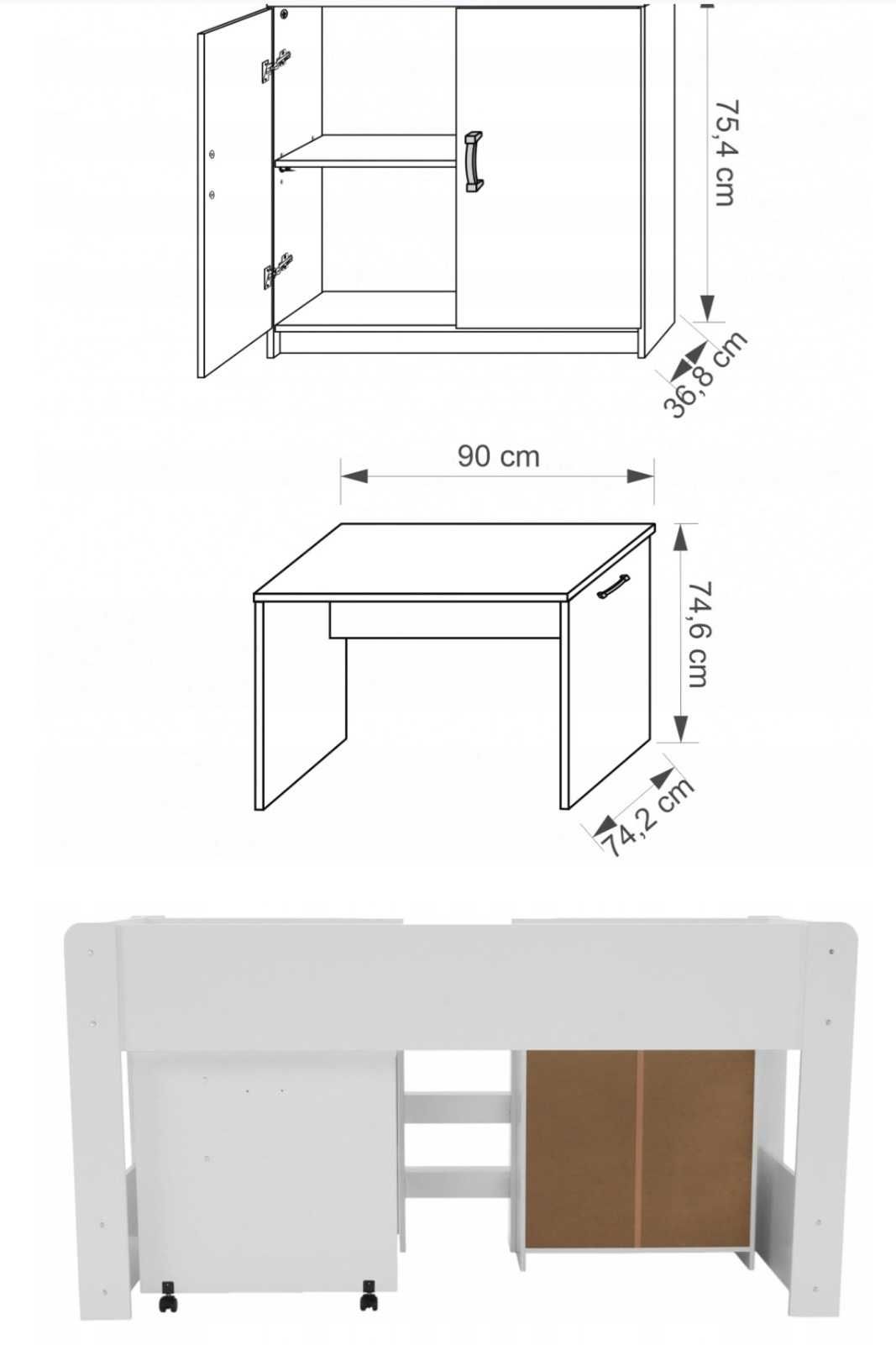 Łóżko piętrowe 90x200 plus biurko+ szafka