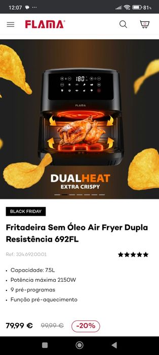 Oportunidade, Air Fryer Flama sem óleo praticamente nova