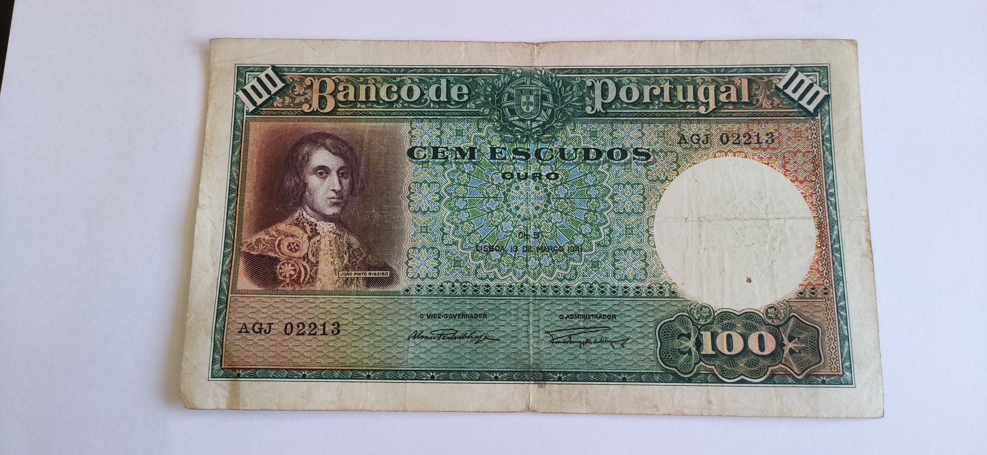 Nota Cem Escudos 1941 João Pinto Ribeiro