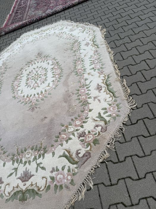 Dywan wełniany ośmiokątny 300×200 cm – pastelowy, kwiatowy,