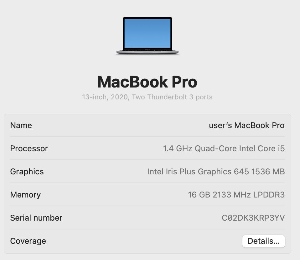 Apple MacBook Pro 2020 4-Core Intel i5 16Gb 256Gb
