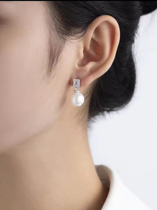 Серьги серебро 925 проба с жемчугом и цирконом, новые