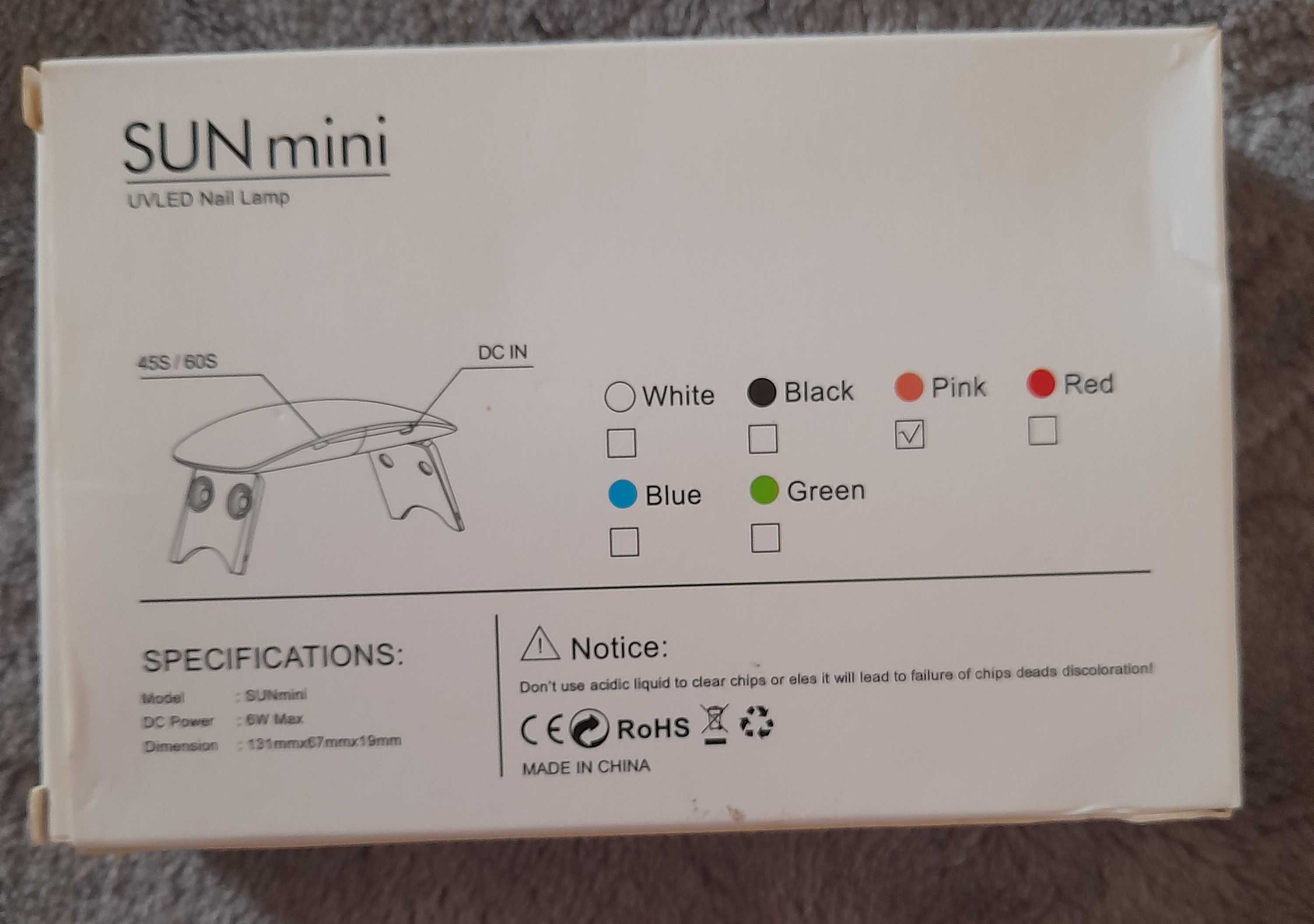 Mini Lampa LED do paznokci 6W różowa nowa