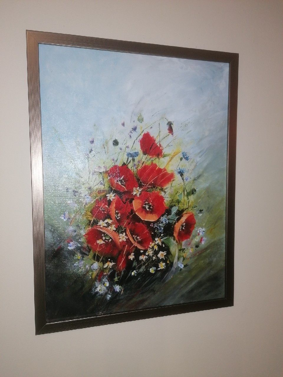Obraz kwiaty maki polne ręcznie wykonany w ramce 42x32cm