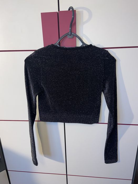 Czarna brokatowa bluzka Stradivarius S viral święta sylwester