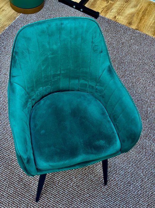 Krzesło tapicerowane welurowe do salonu jadalni z poduszką - zielone